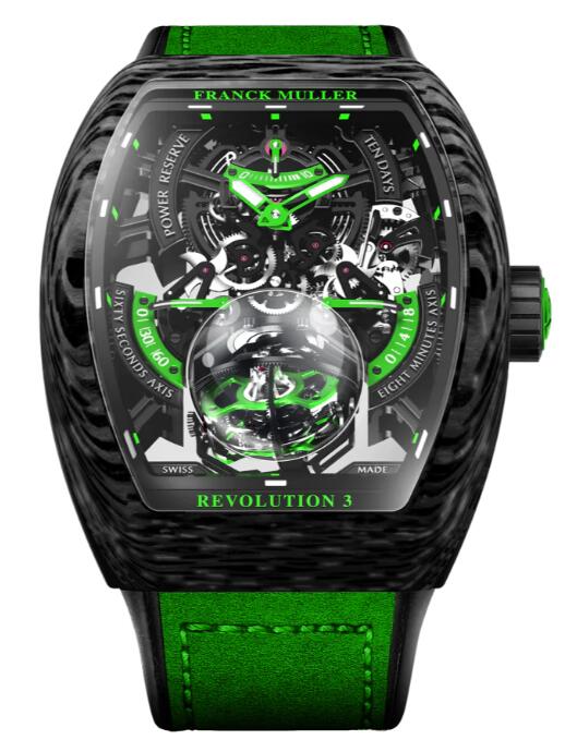 Franck Muller Vanguard Revolution 3 Skeleton Carbon - Green Review Replica Watch Cheap Price V50 REV 3 PR SQT CARBONE NR (VR)